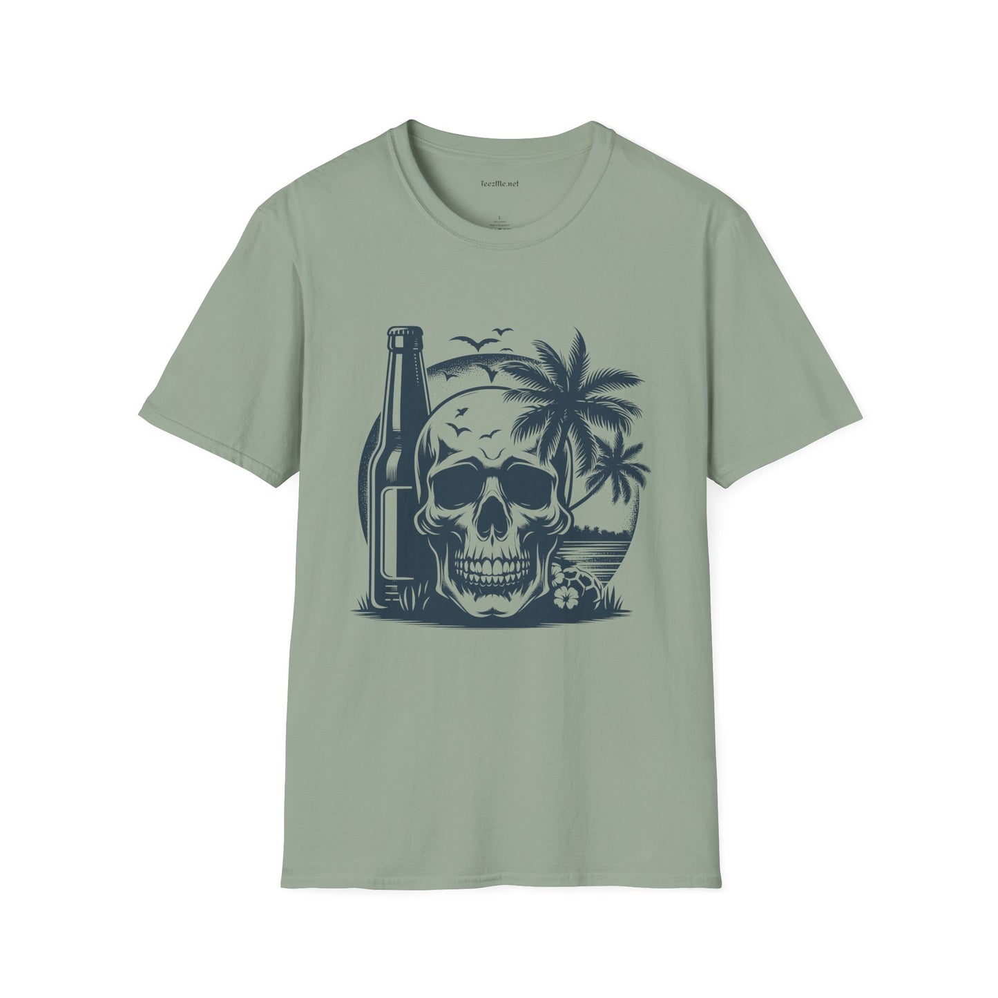 Skull with Beer 02 Unisex Softstyle T-Shirt 100% Cotton