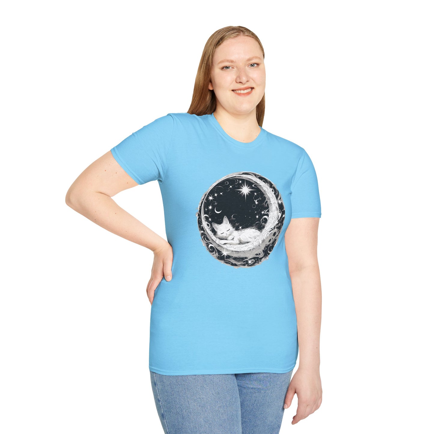 Moon Cat - Unisex Softstyle T-Shirt 100% Cotton Graphic
