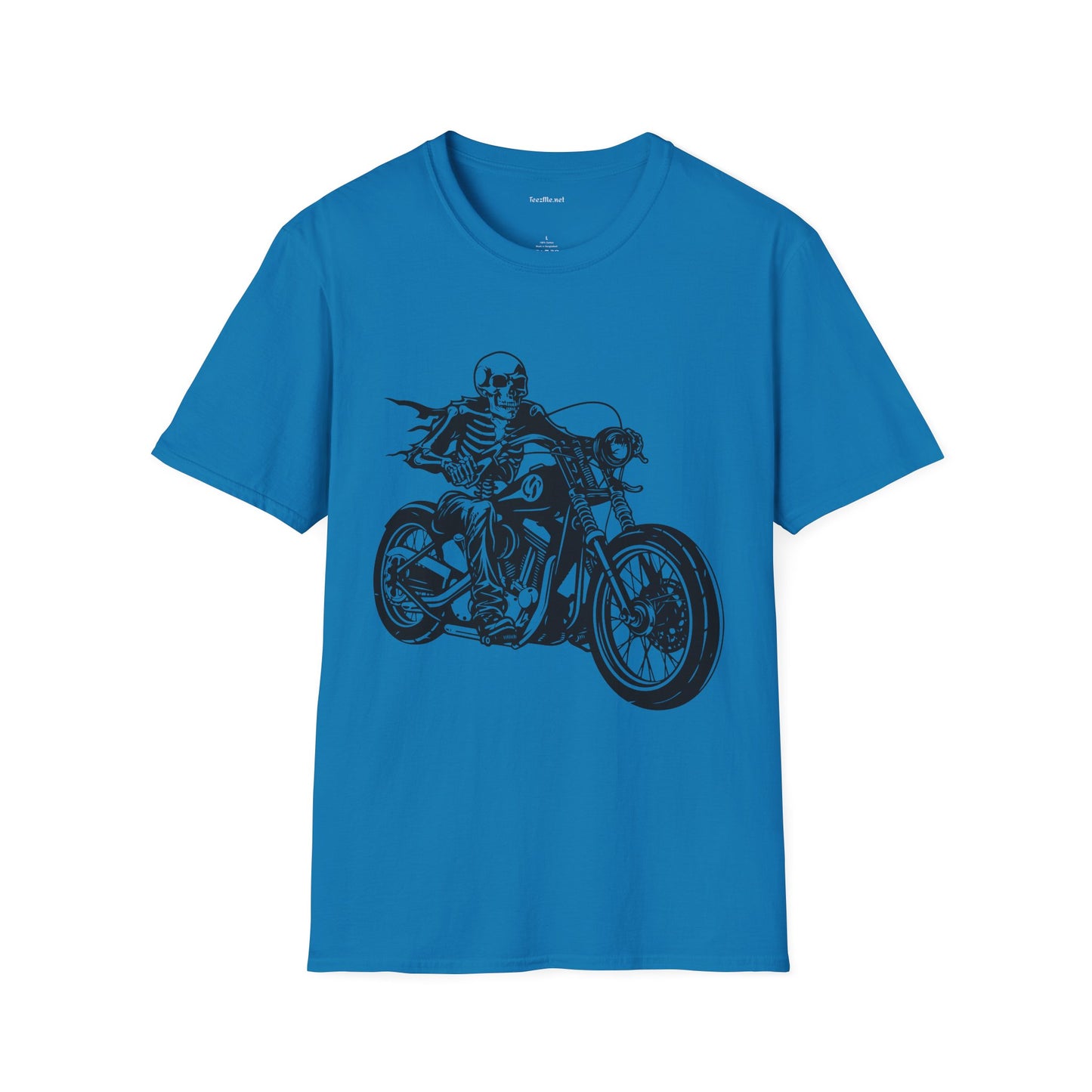 Skeleton Riding a Motorcycle Unisex Softstyle T-Shirt 100% Cotton Graphic