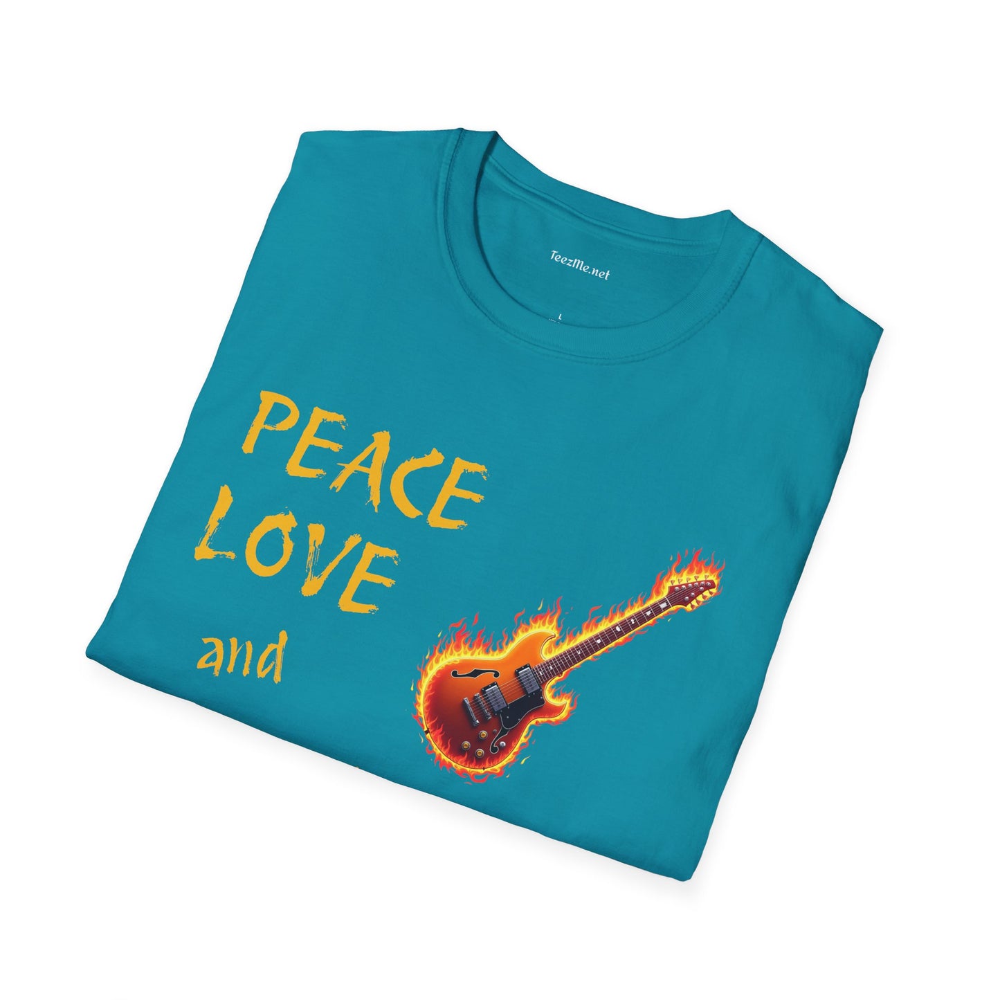 Peace Love and Rock'n Roll - Unisex Softstyle T-Shirt 100% Cotton Graphic