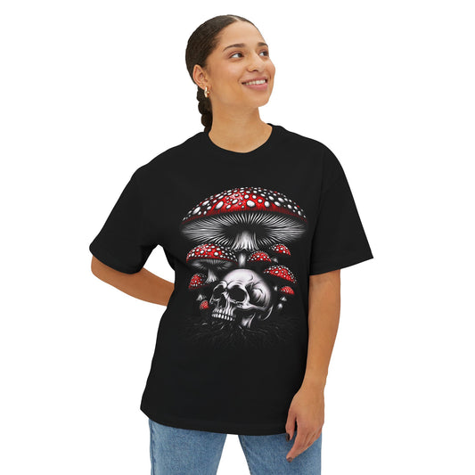 Skull with Mushrooms Unisex Oversized Boxy Tee