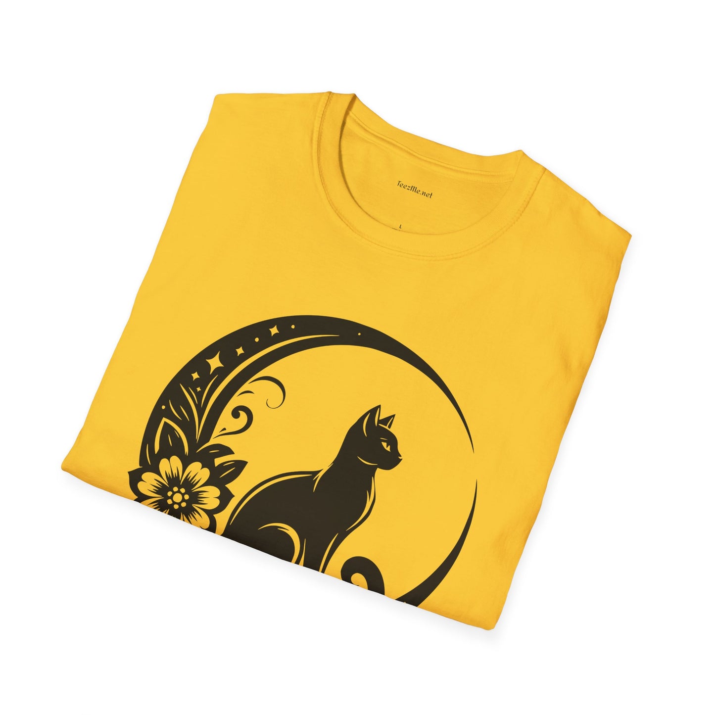 Crescent Moon Cat - Unisex Softstyle T-Shirt 100% Cotton Graphic