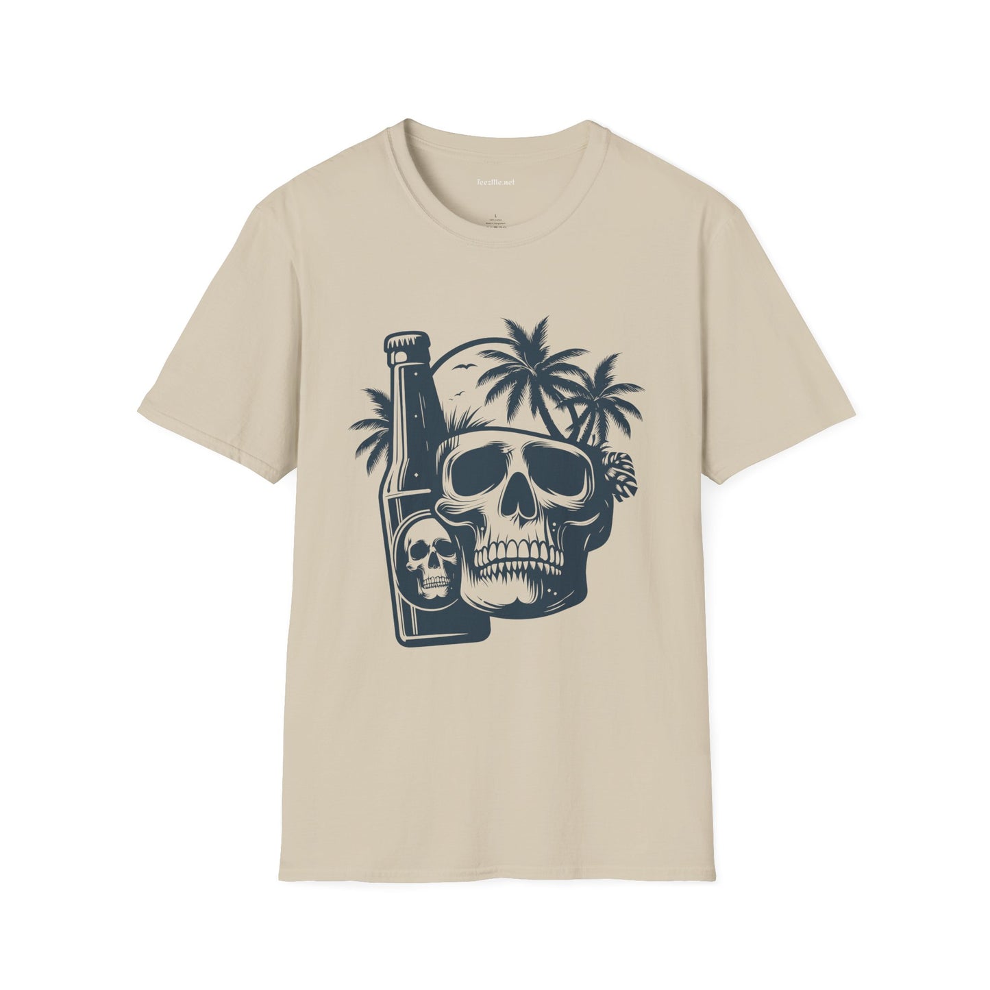 Skull with Beer 01 Unisex Softstyle T-Shirt 100% Cotton