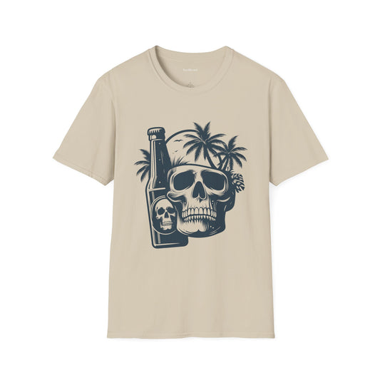 Skull with Beer 01 Unisex Softstyle T-Shirt 100% Cotton