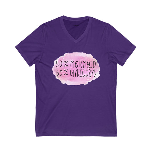 50% Mermaid 50% Unicorn - Unisex Jersey Short Sleeve V-Neck Tee