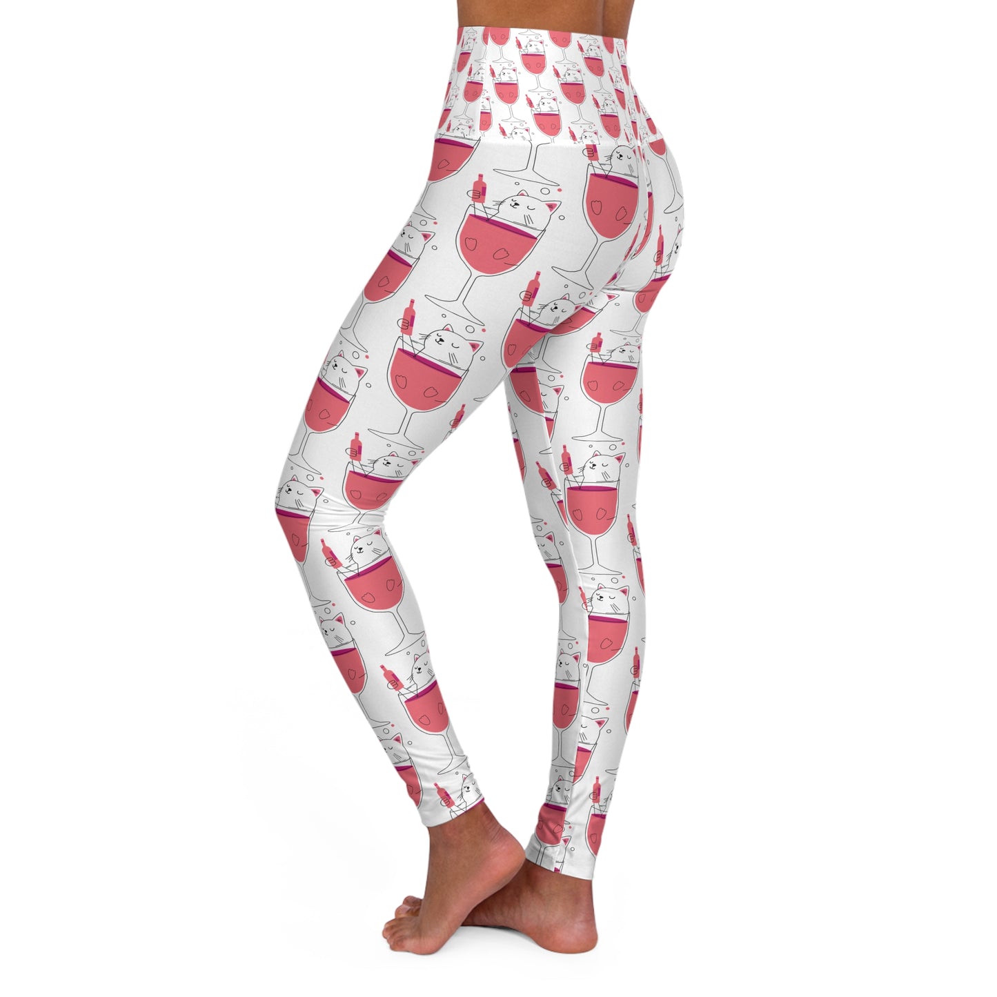 Cat_Wine illustration (pair with I'm a better lady because of my cats tee) High Waisted Yoga Leggings (AOP)