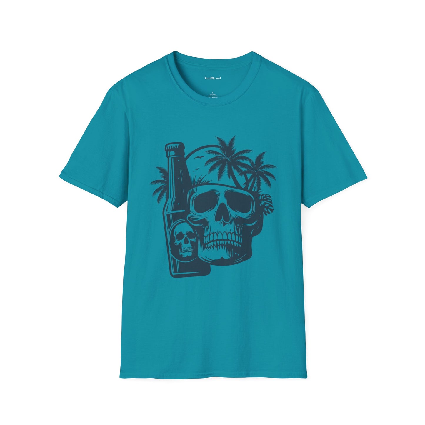 Skull with Beer 01 Unisex Softstyle T-Shirt 100% Cotton