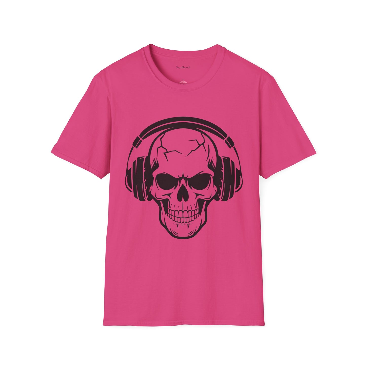 Skull wearing Headphones- Unisex Softstyle T-Shirt 100% Cotton Graphic