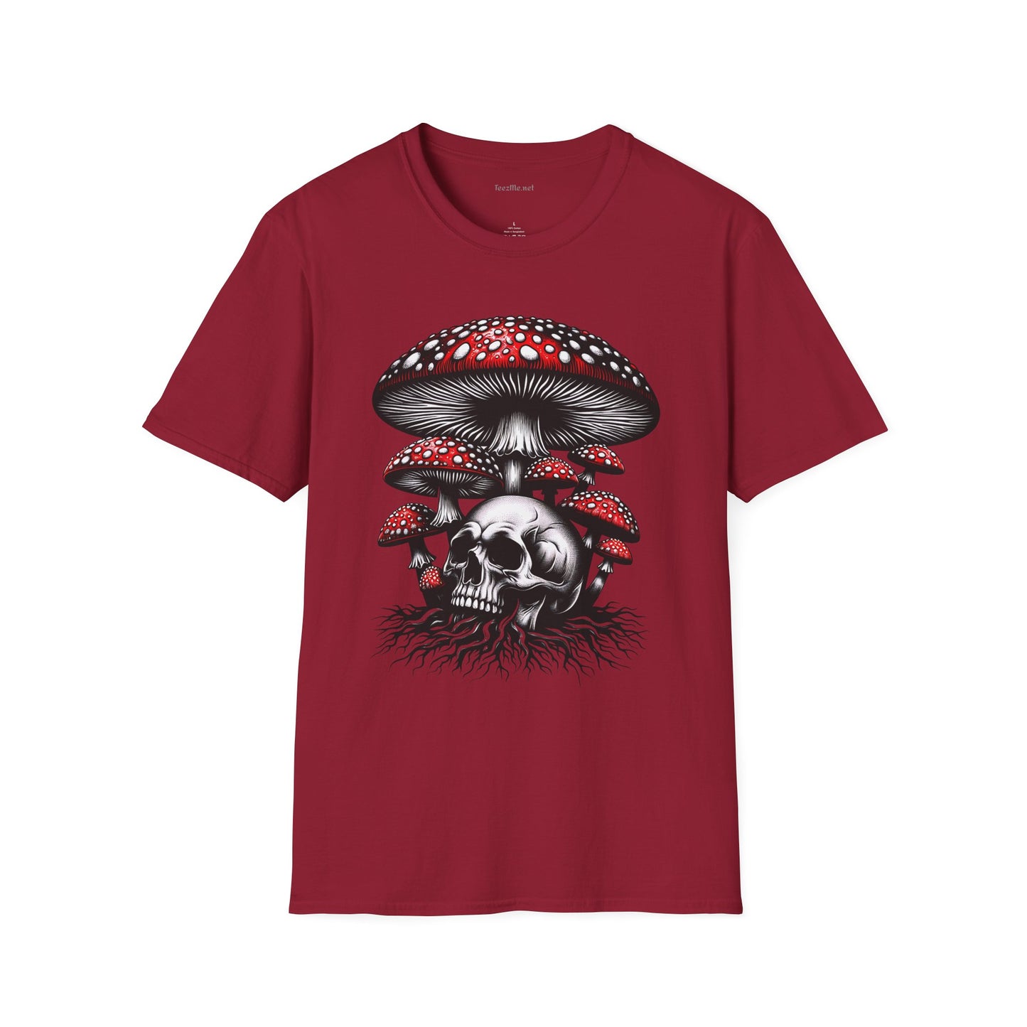 Skull with Mushroom Unisex Softstyle T-Shirt 100% Cotton Graphic