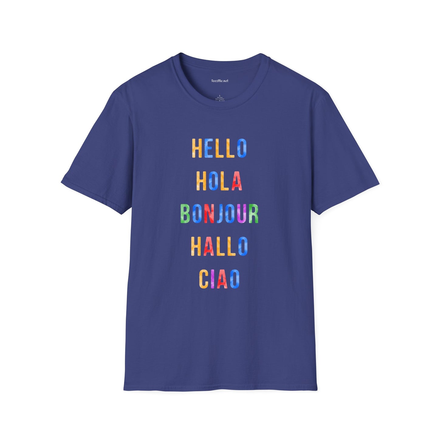 HELLO HOLA BONJOUR HALLO CIAO Unisex Softstyle T-Shirt 100% Cotton Graphic