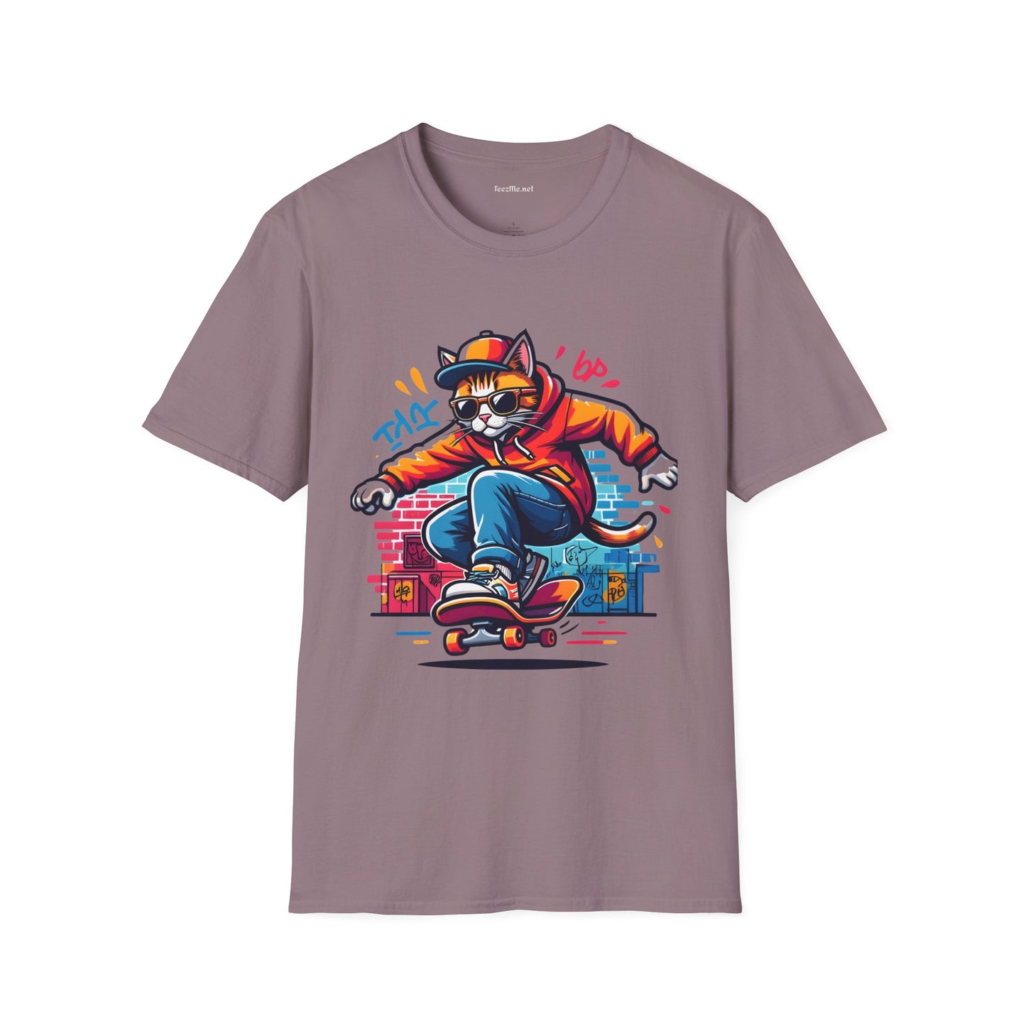 Skating Cool Cat (3) Unisex Softstyle T-Shirt 100% Cotton Graphic