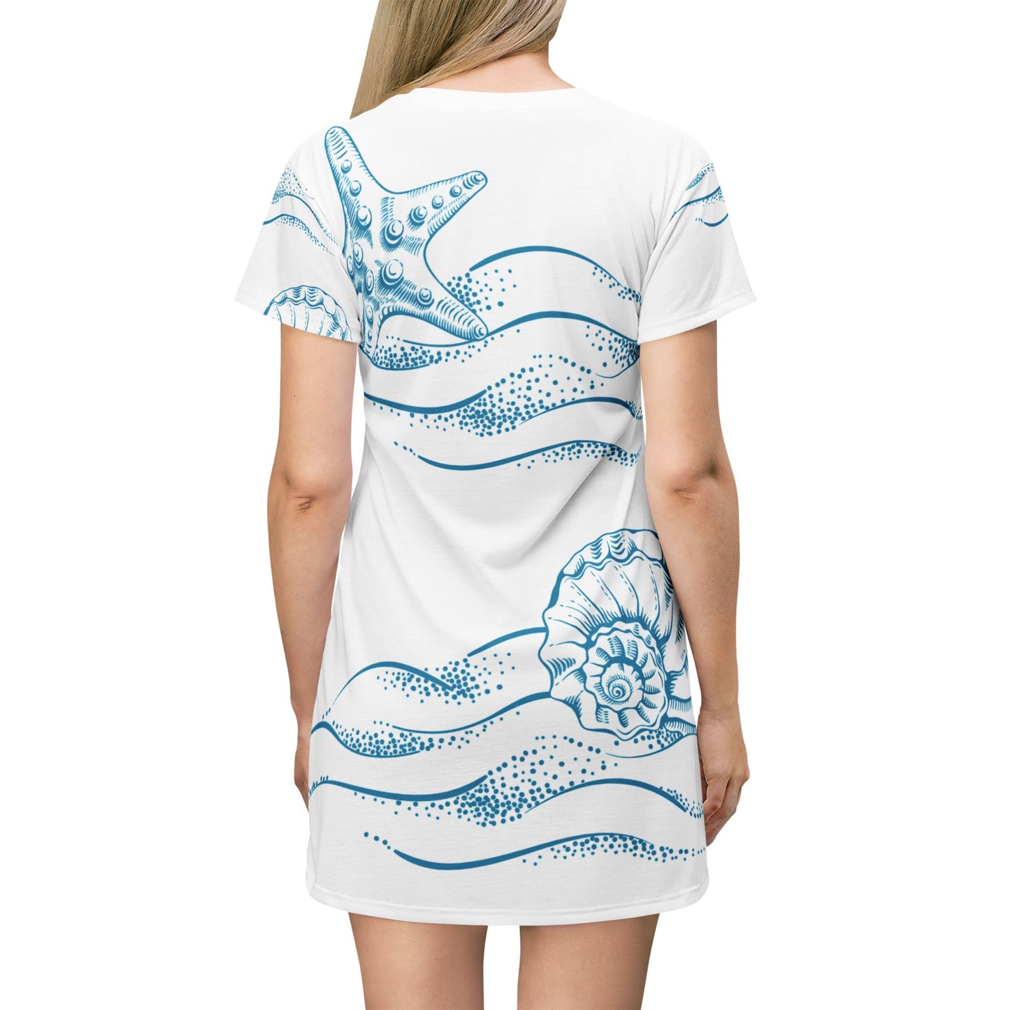 Beach Shells Dress/Cover-up (White) - T-Shirt Dress (AOP)