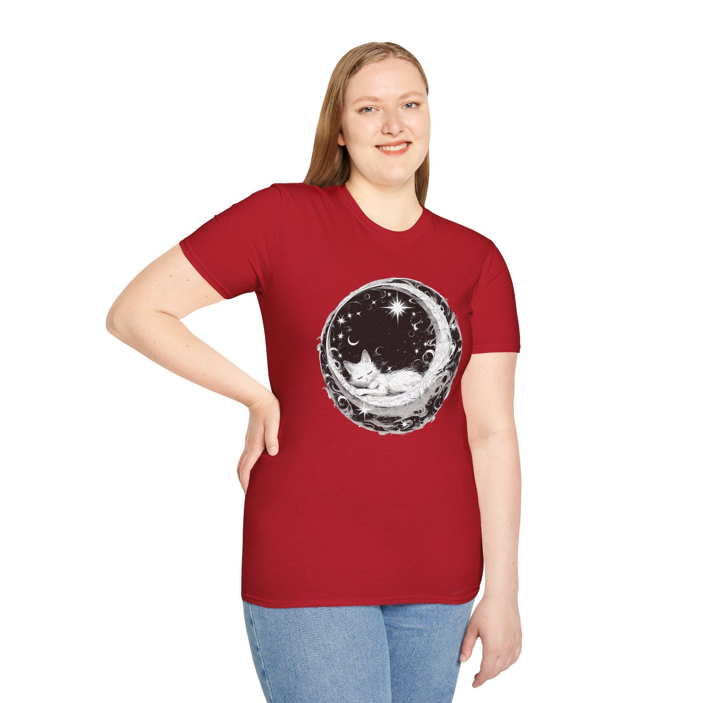 Moon Cat - Unisex Softstyle T-Shirt 100% Cotton Graphic