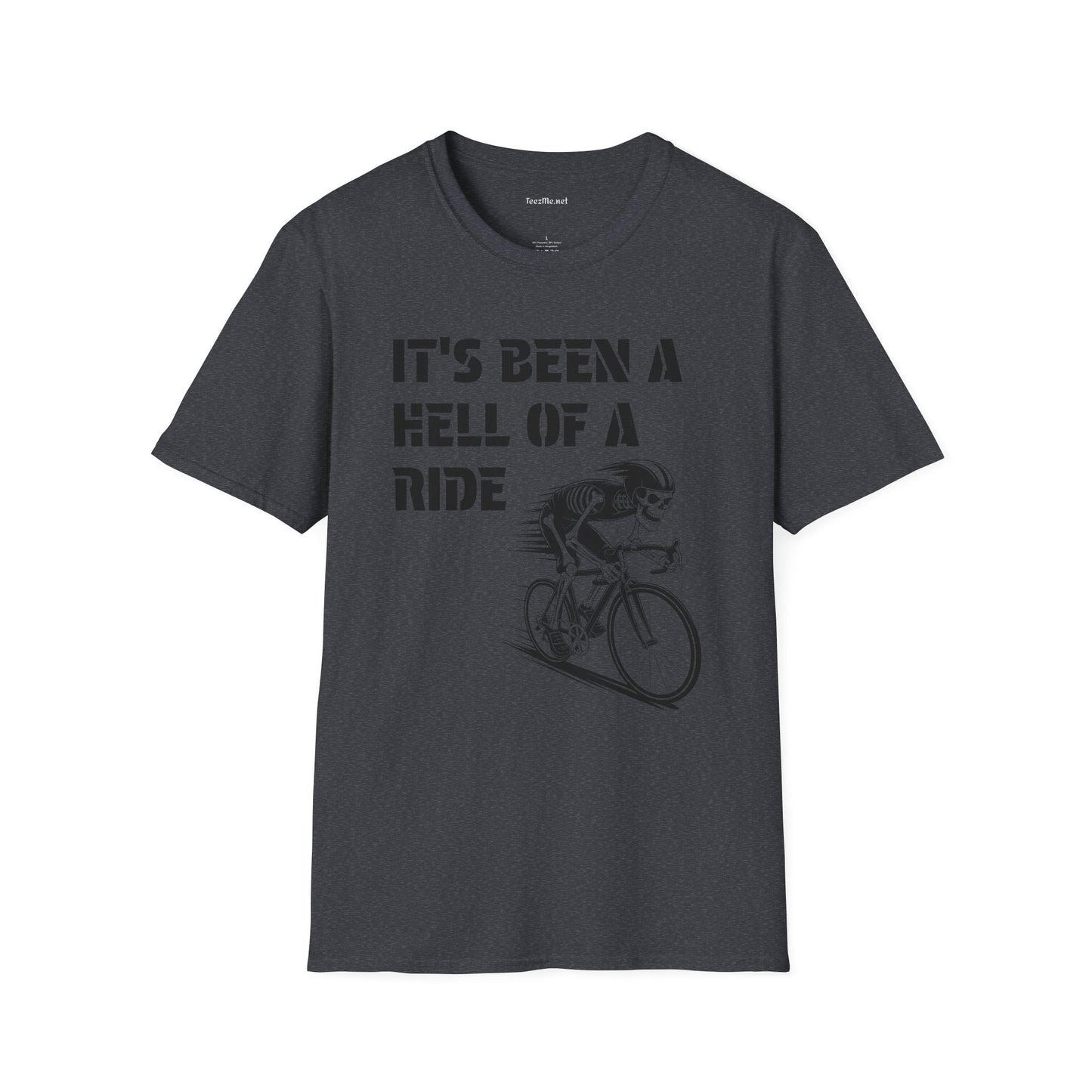 It's been a Hell of a Ride (skeleton on bicycle) Unisex Softstyle T-Shirt 100% Cotton Graphic