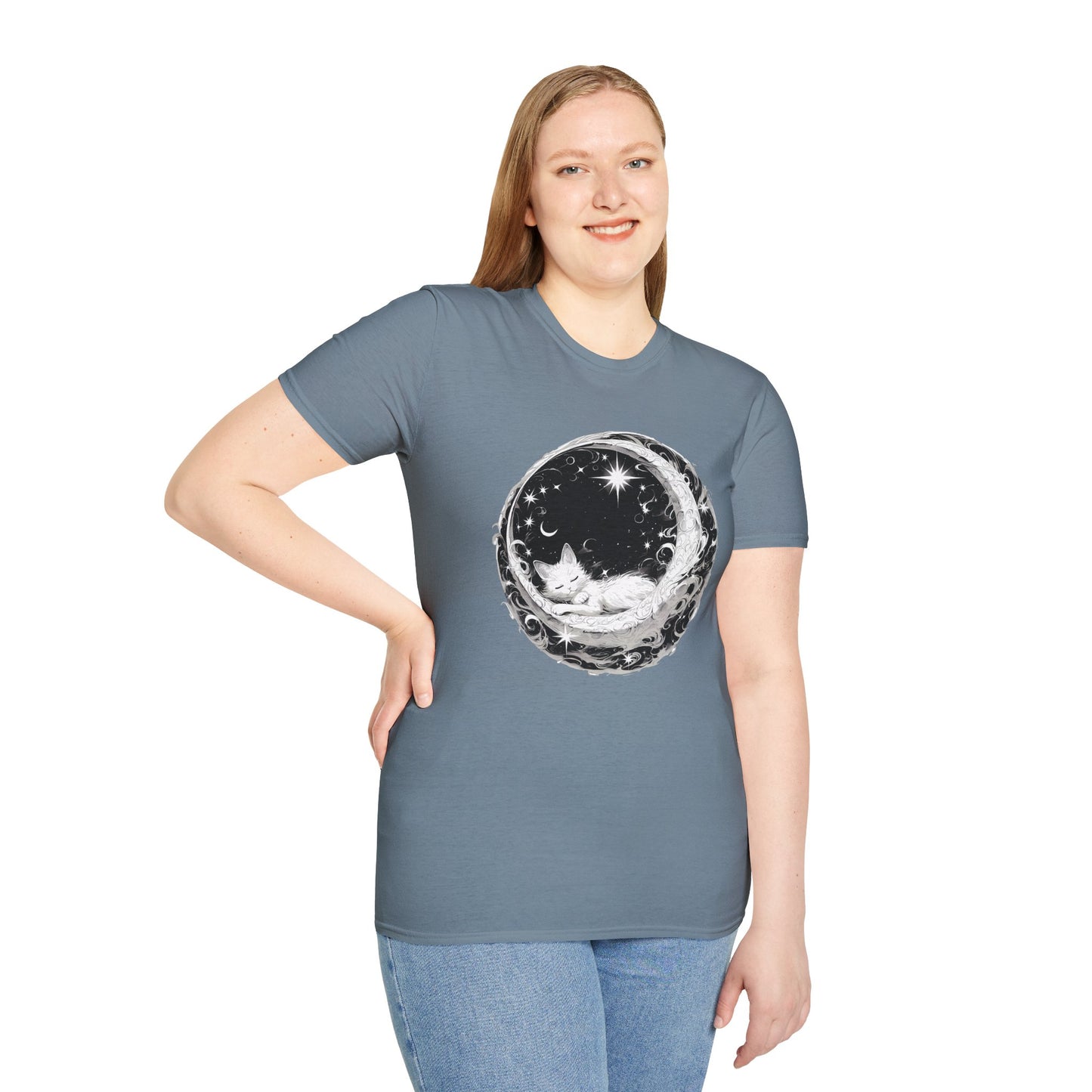 Moon Cat - Unisex Softstyle T-Shirt 100% Cotton Graphic