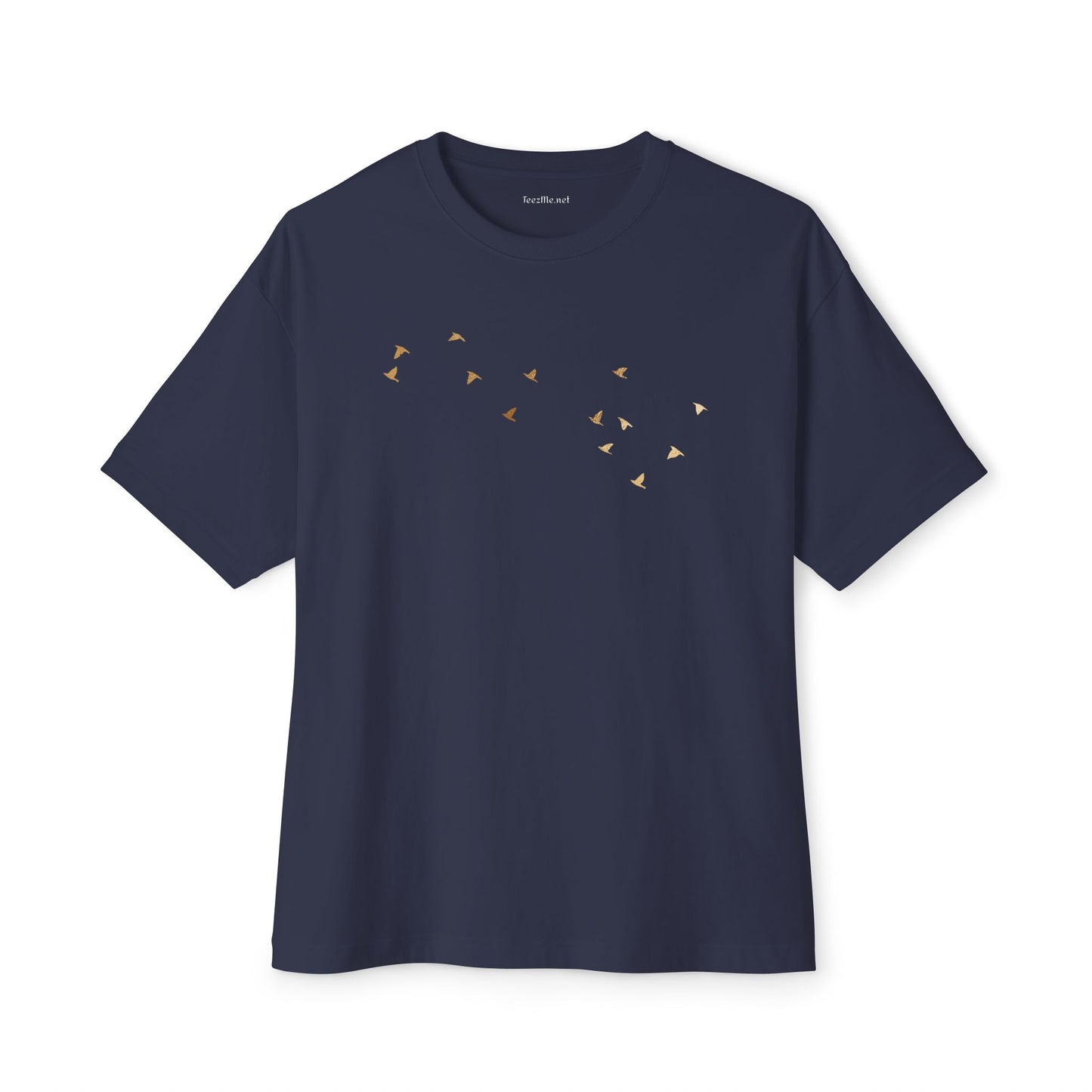 Gold Birds in flight (front&back) - Unisex Oversized Boxy Tee