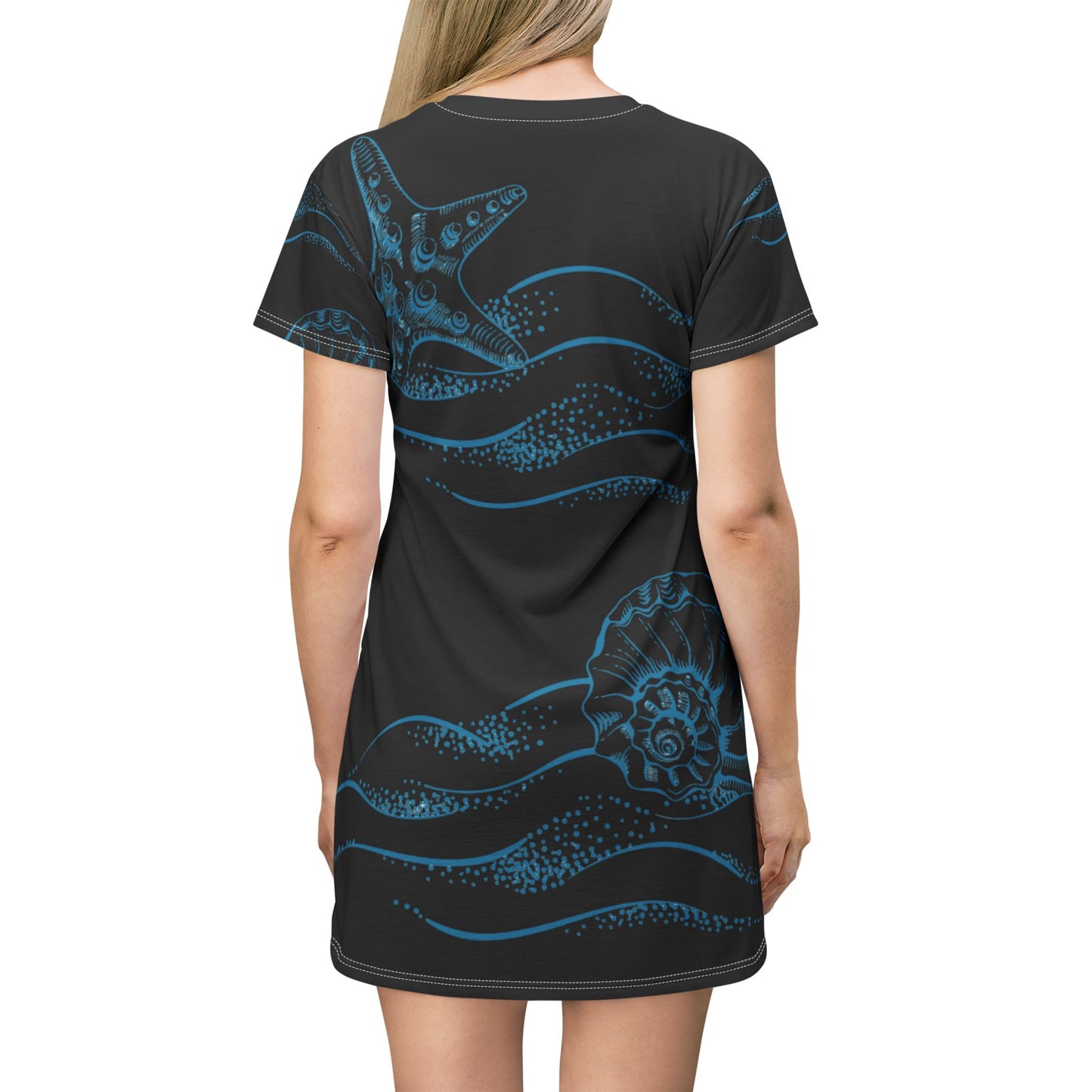 Beach Shells Dress/Cover-up (Black) - T-Shirt Dress (AOP)