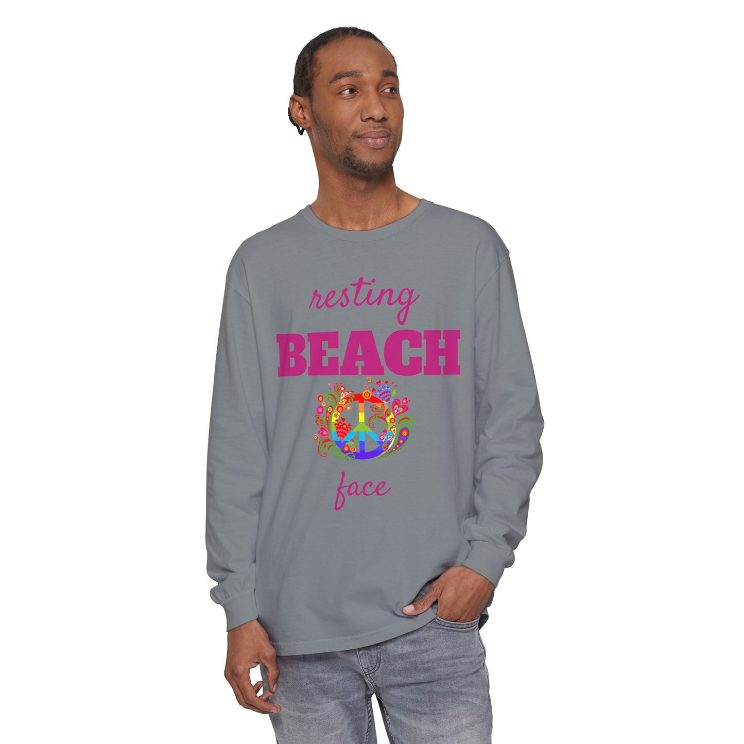 Resting Beach Face - Unisex Garment-dyed Long Sleeve T-Shirt