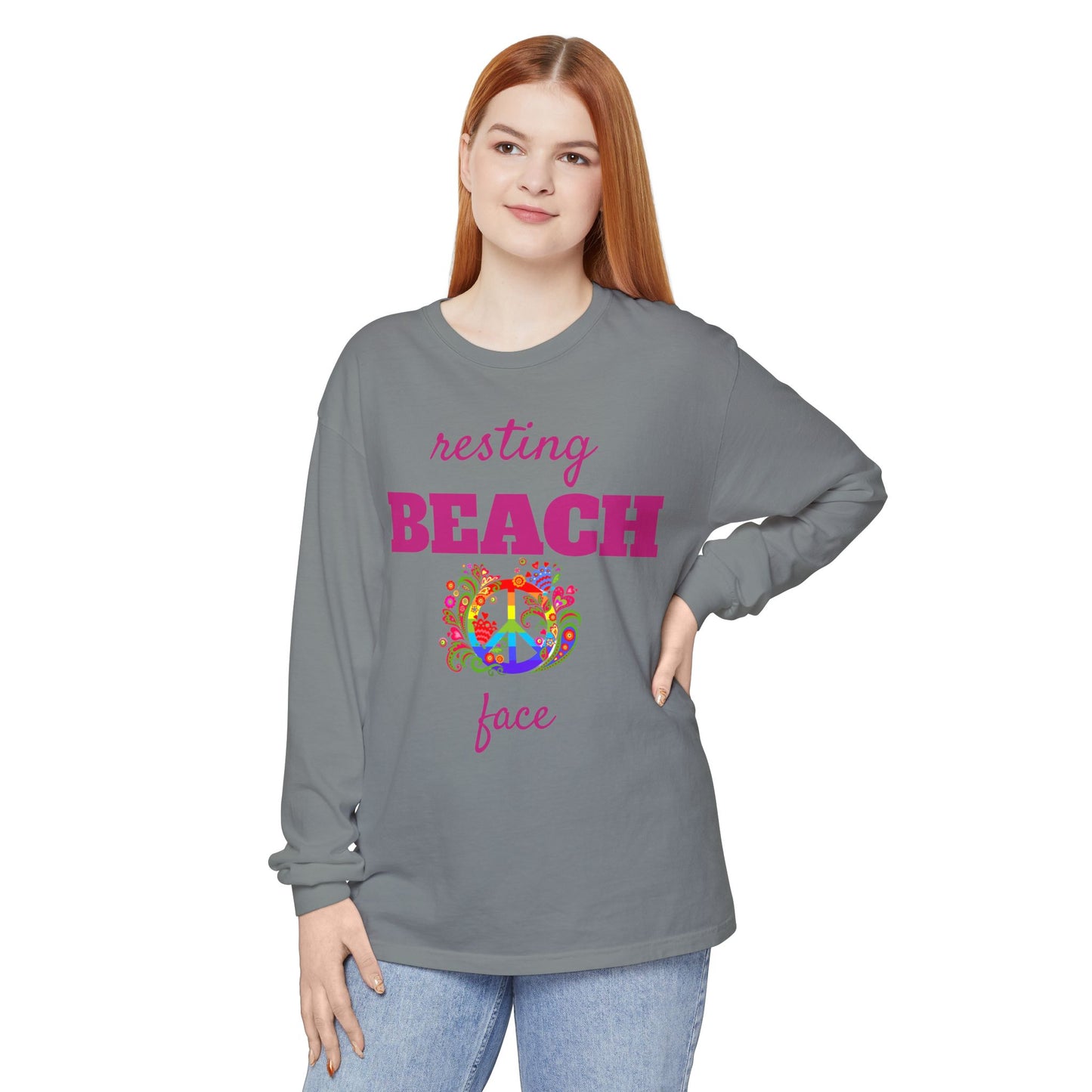 Resting Beach Face - Unisex Garment-dyed Long Sleeve T-Shirt