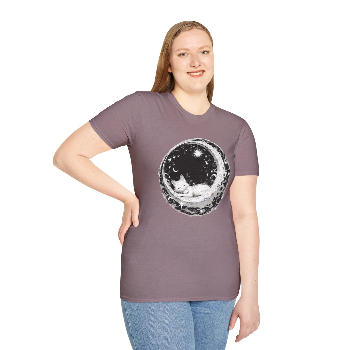 Moon Cat - Unisex Softstyle T-Shirt 100% Cotton Graphic