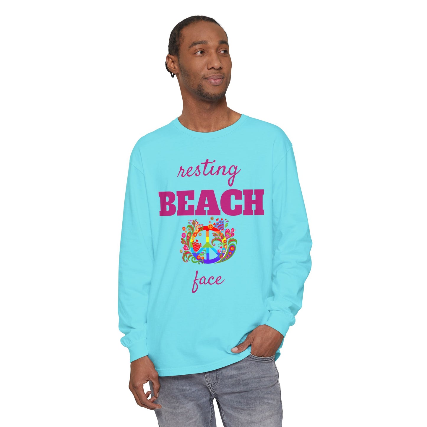 Resting Beach Face - Unisex Garment-dyed Long Sleeve T-Shirt