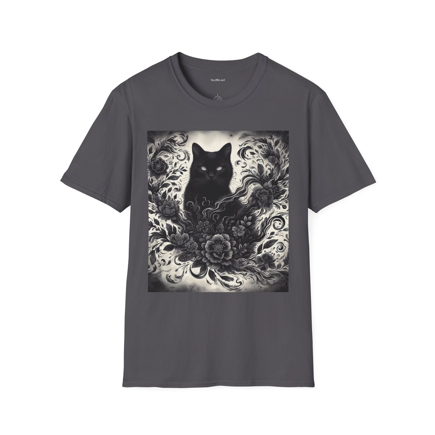 Black Cat Floral -Shirt 100% Cotton Graphic