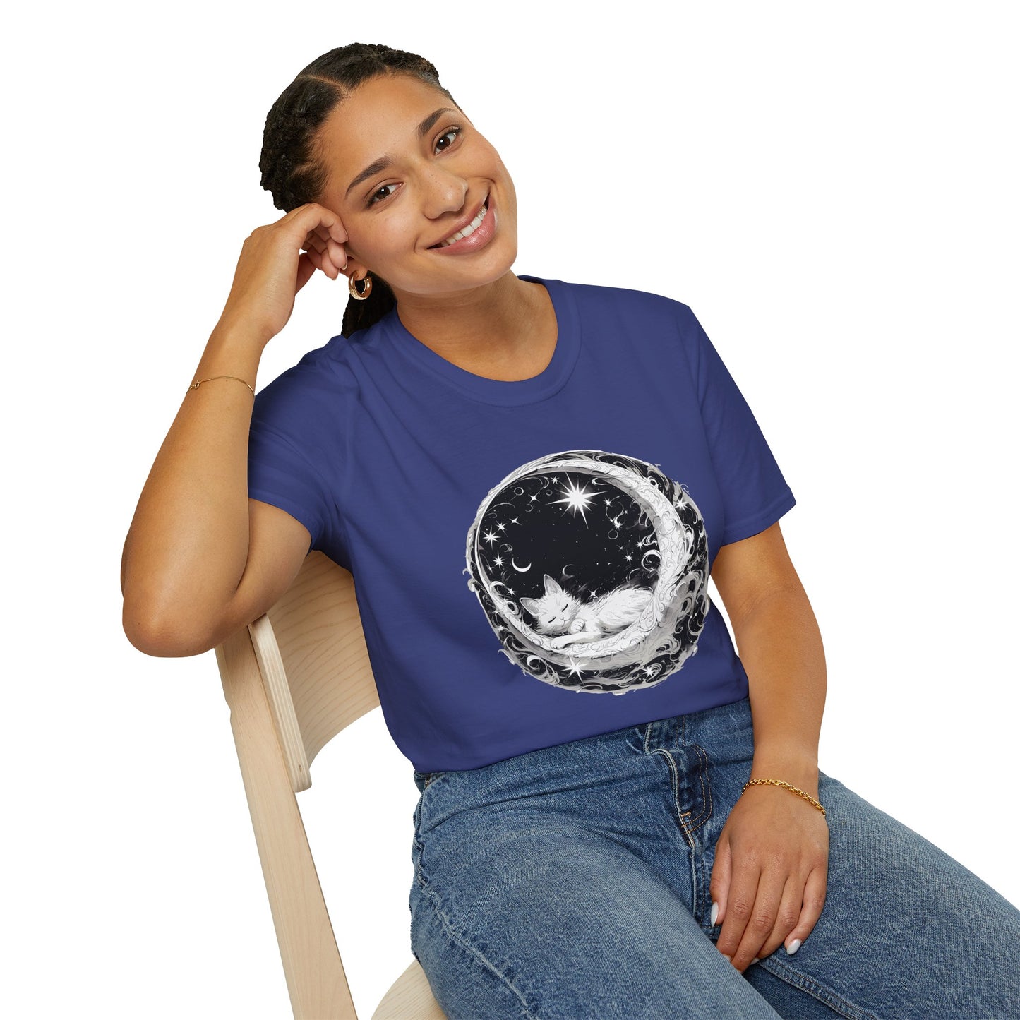 Moon Cat - Unisex Softstyle T-Shirt 100% Cotton Graphic