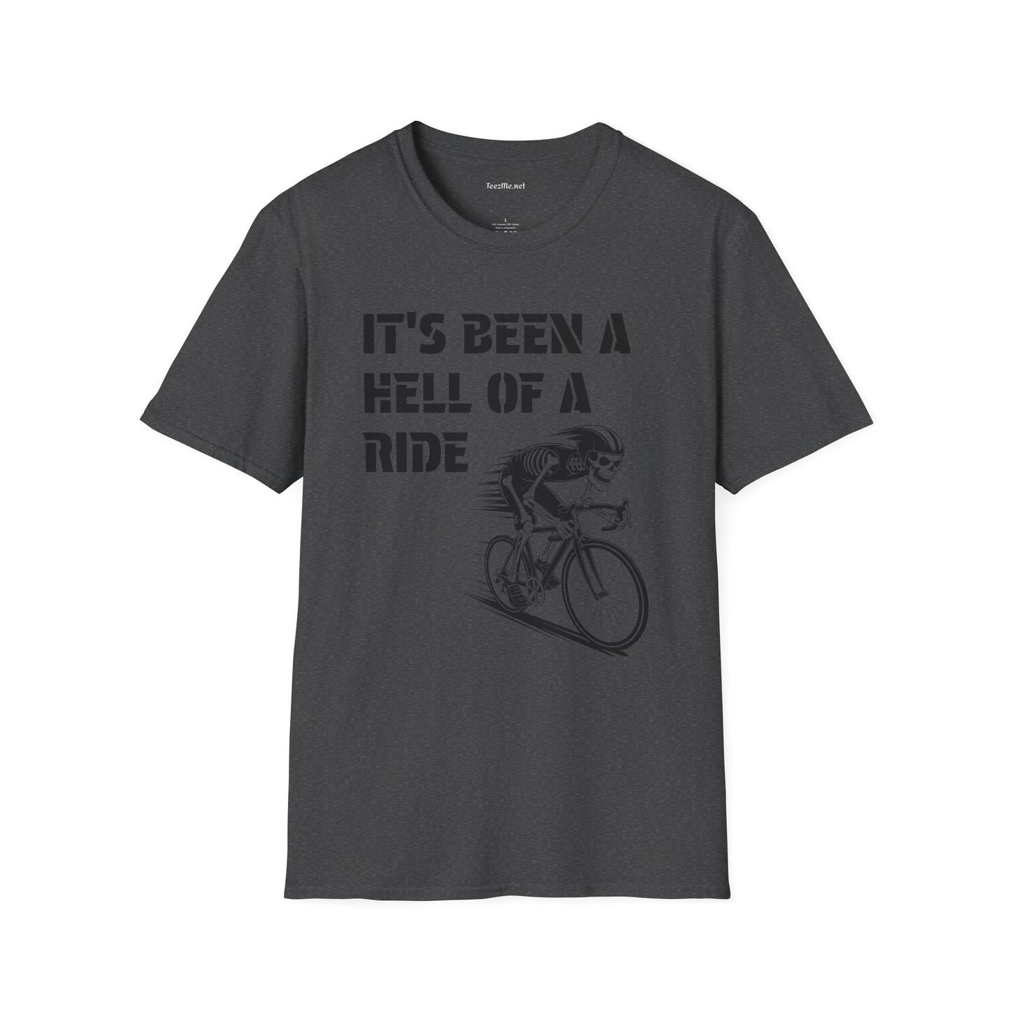It's been a Hell of a Ride (skeleton on bicycle) Unisex Softstyle T-Shirt 100% Cotton Graphic