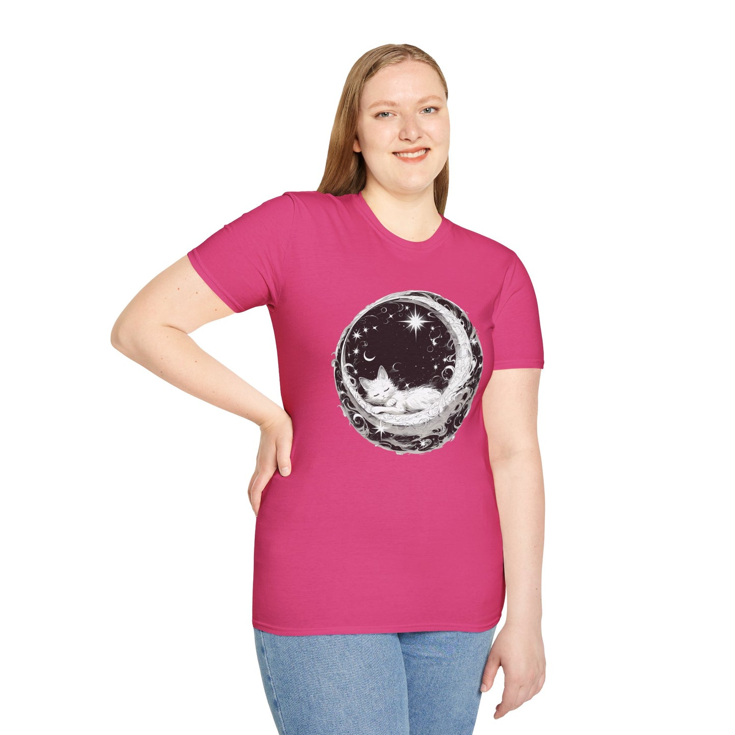 Moon Cat - Unisex Softstyle T-Shirt 100% Cotton Graphic