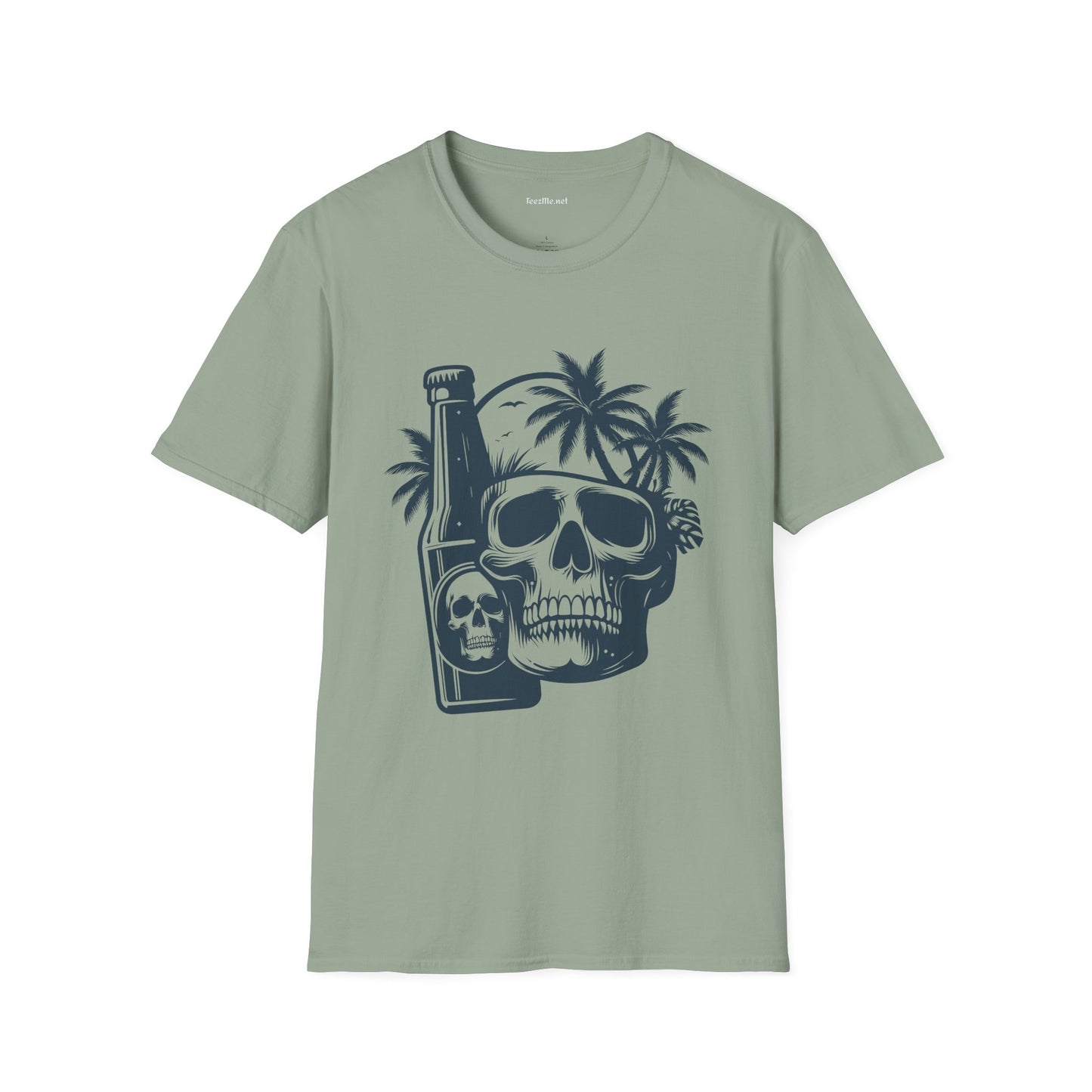 Skull with Beer 01 Unisex Softstyle T-Shirt 100% Cotton