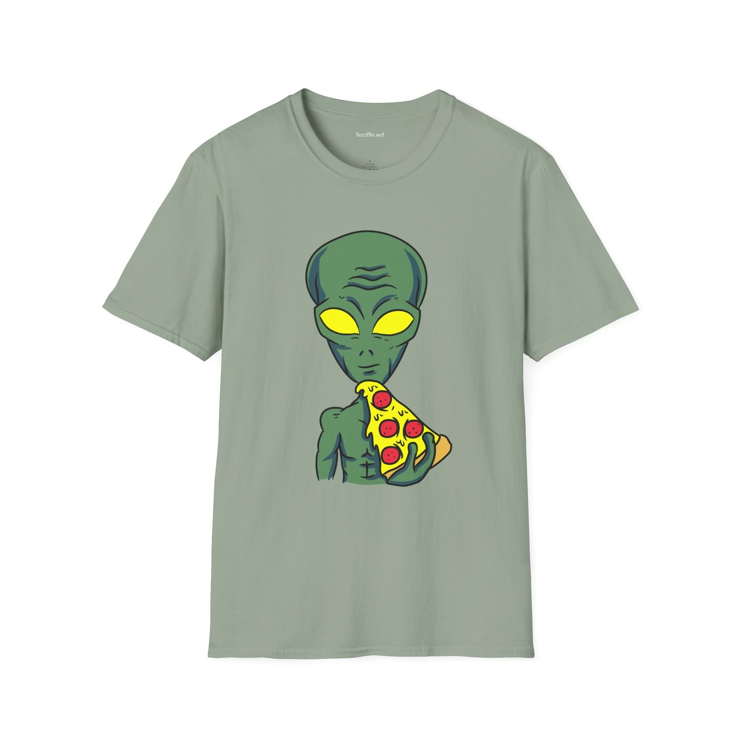 Alien Eating Pizza  Unisex Softstyle T-Shirt 100% Cotton Graphic