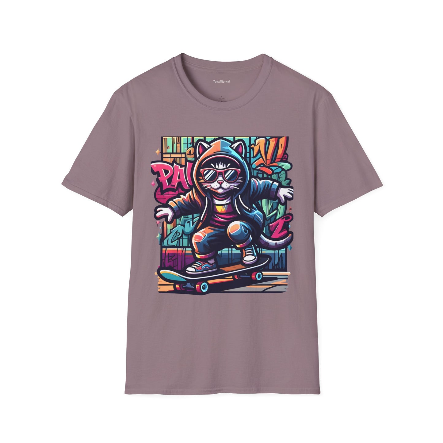 Skating Cool Cat (1) Unisex Softstyle T-Shirt 100% Cotton Graphic