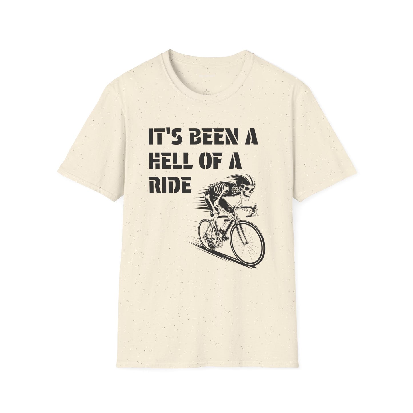 It's been a Hell of a Ride (skeleton on bicycle) Unisex Softstyle T-Shirt 100% Cotton Graphic