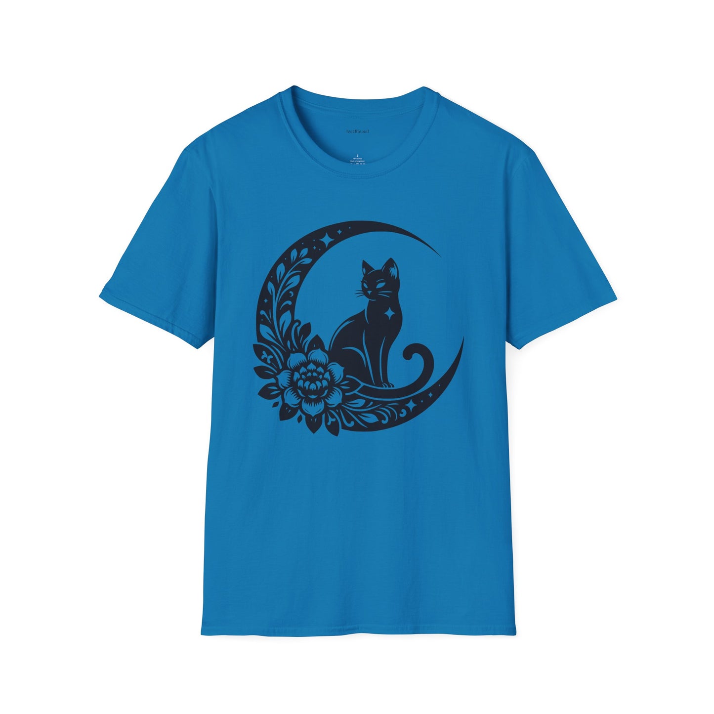 Crescent Moon Star Cat - Unisex Softstyle T-Shirt 100% Cotton Graphic