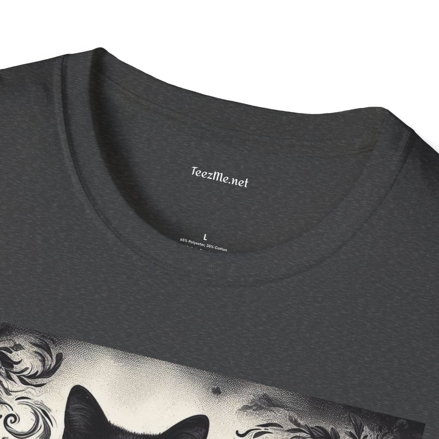 Black Cat Floral -Shirt 100% Cotton Graphic