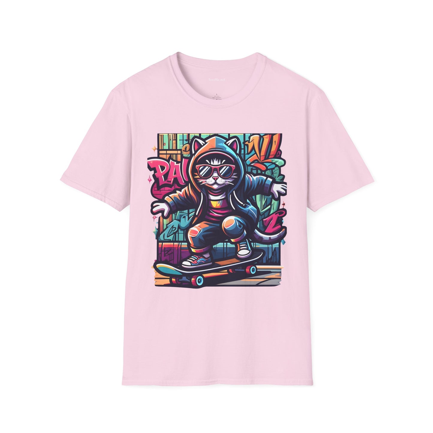 Skating Cool Cat (1) Unisex Softstyle T-Shirt 100% Cotton Graphic