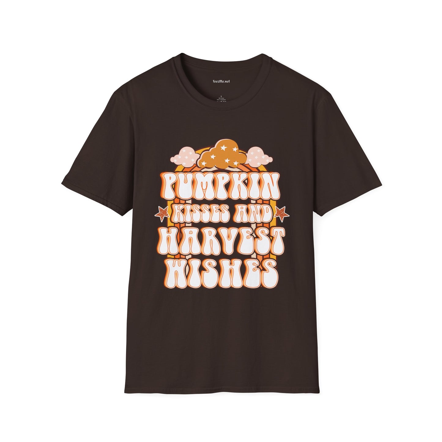 Pumpkin Kisses and Harvest Wishes 01 Unisex Soft T-Shirt 100% Cotton Graphic