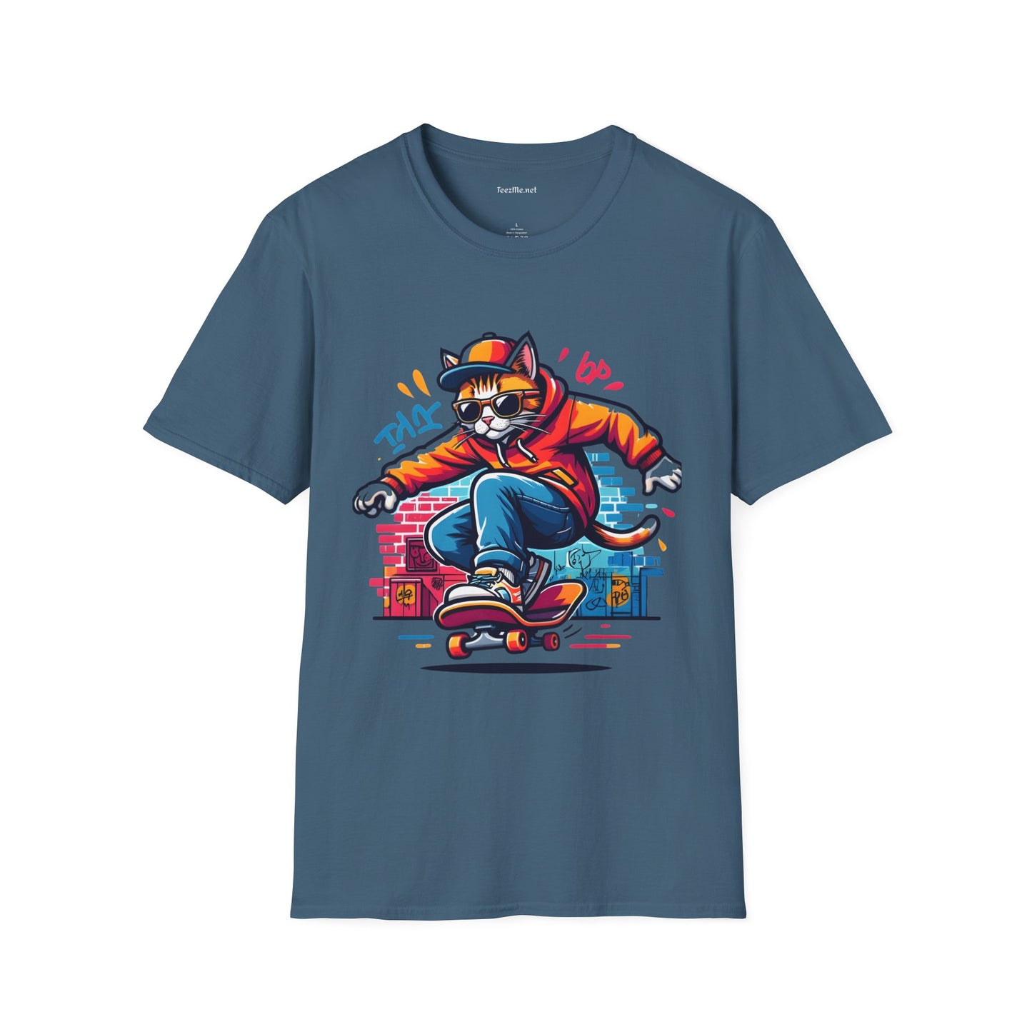 Skating Cool Cat (3) Unisex Softstyle T-Shirt 100% Cotton Graphic