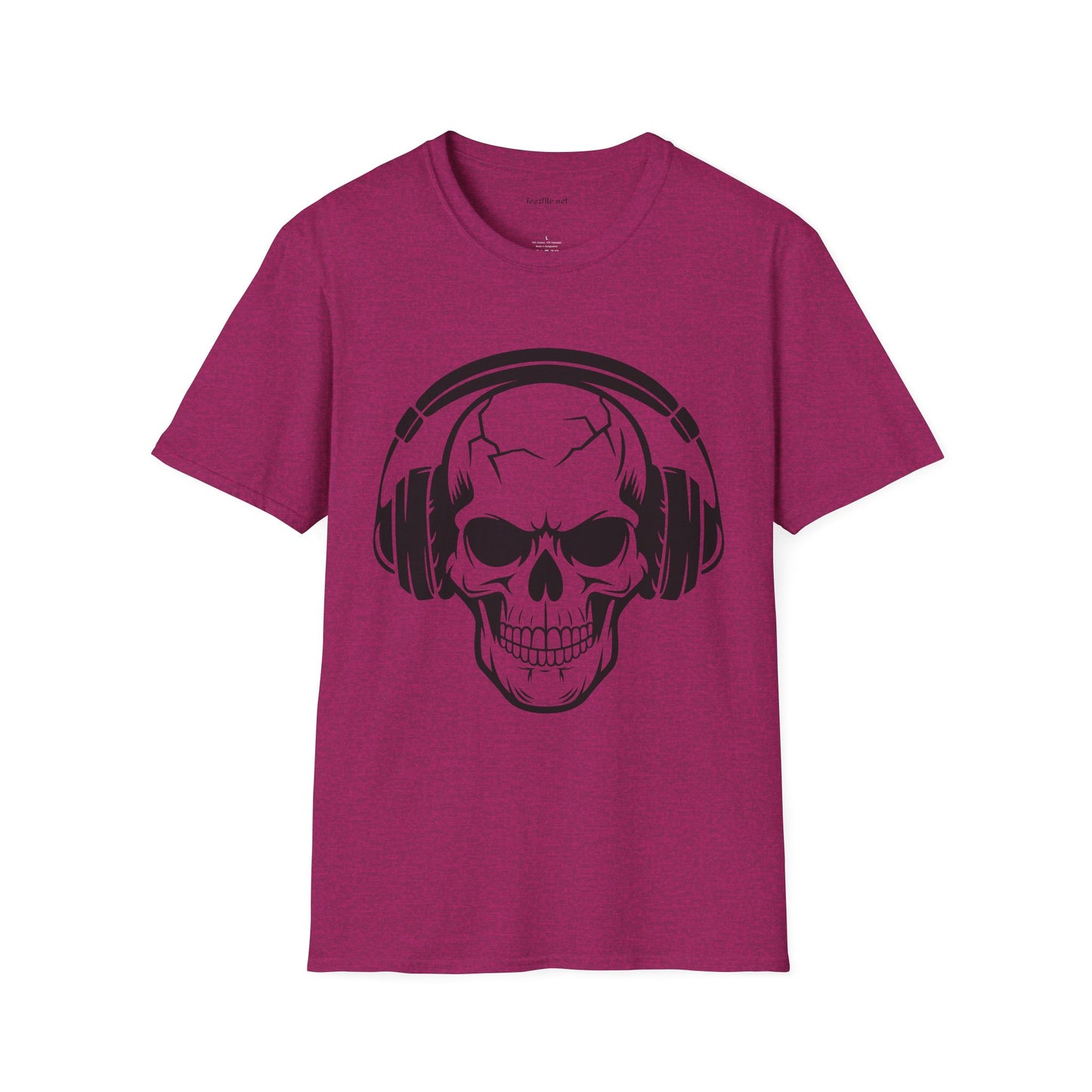 Skull wearing Headphones- Unisex Softstyle T-Shirt 100% Cotton Graphic