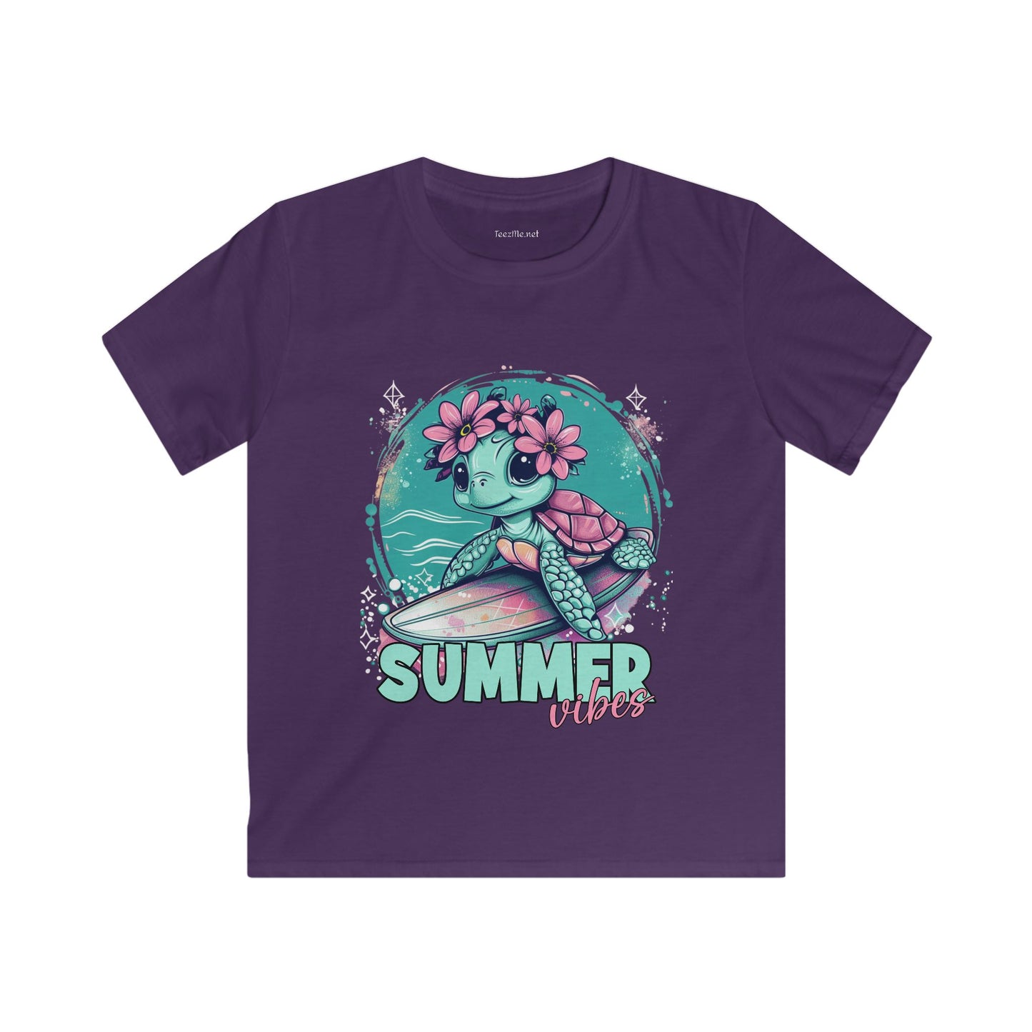 Summer Vibes Surfing Turtle Softstyle Tee Children