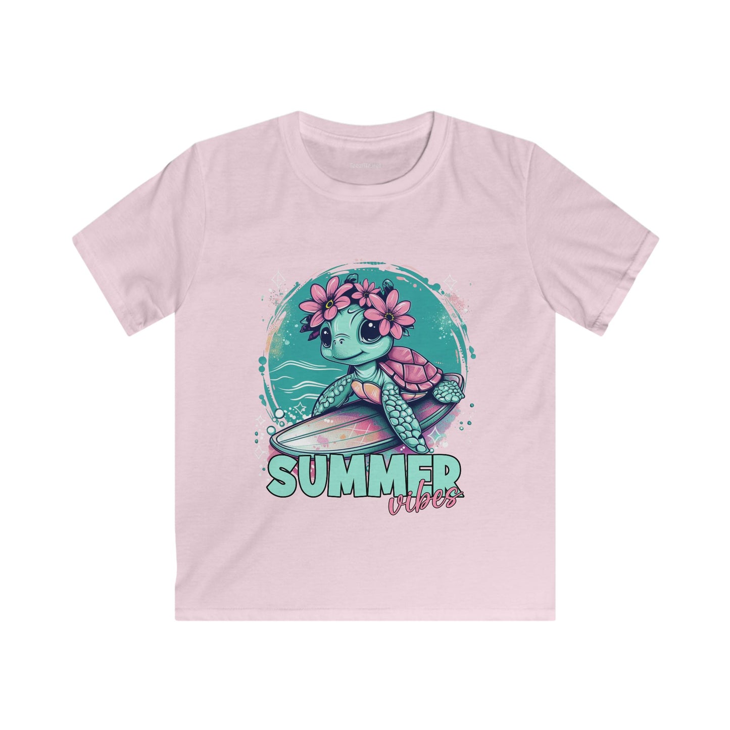 Summer Vibes Surfing Turtle Softstyle Tee Children