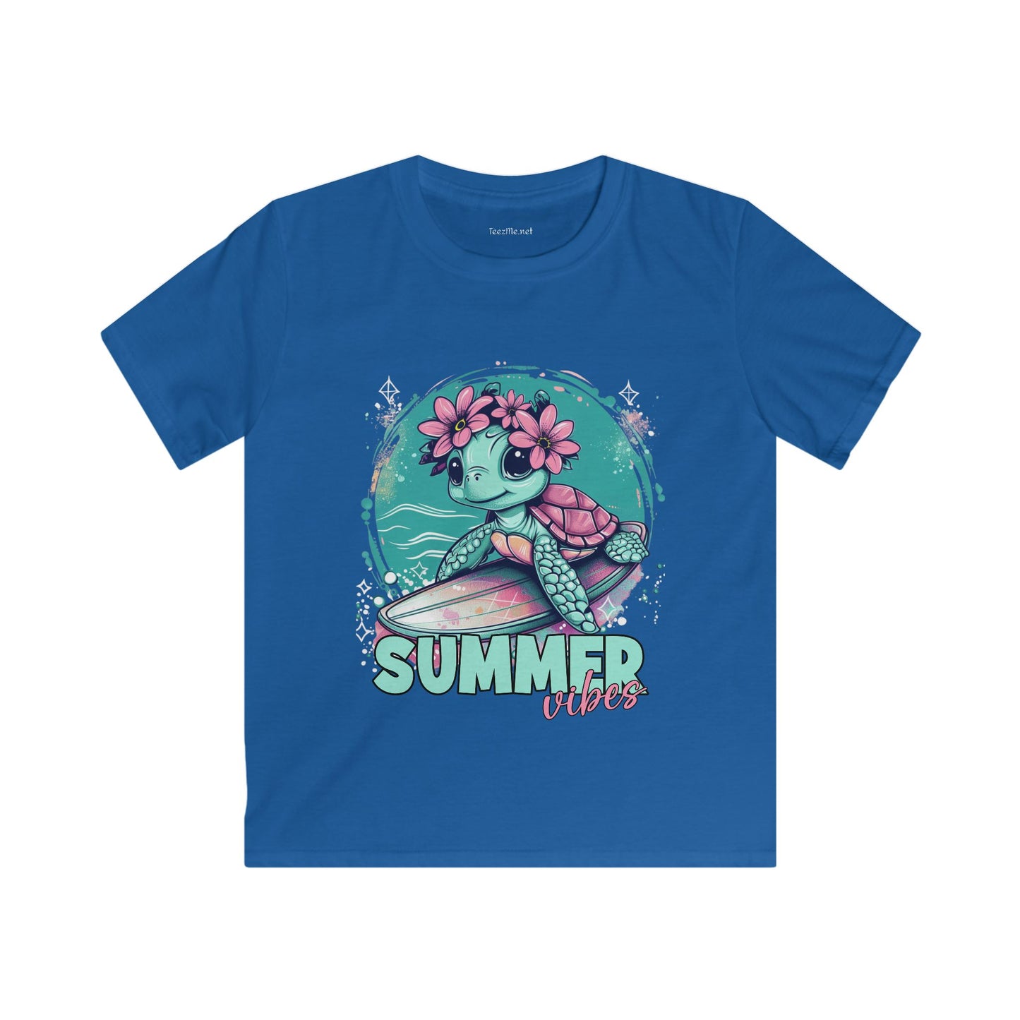 Summer Vibes Surfing Turtle Softstyle Tee Children