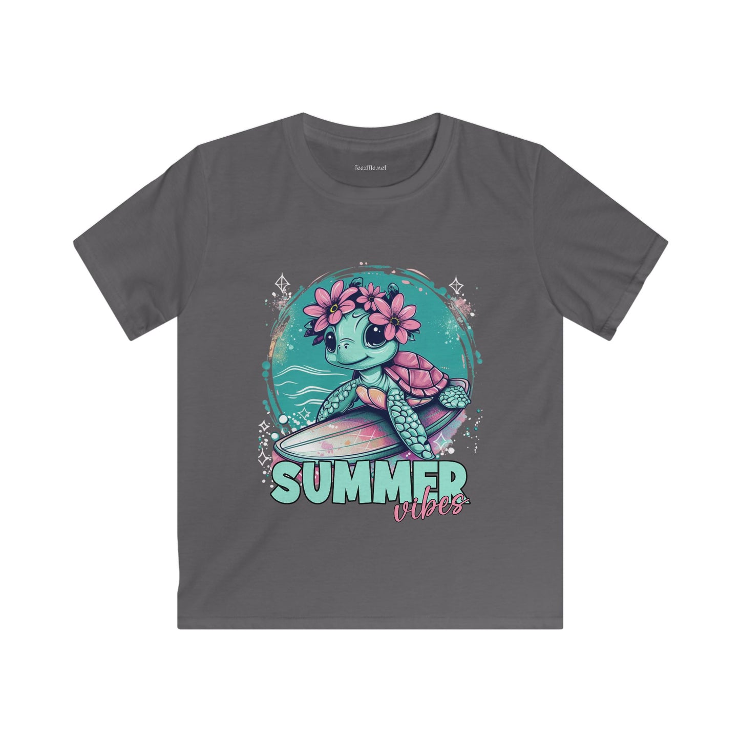 Summer Vibes Surfing Turtle Softstyle Tee Children