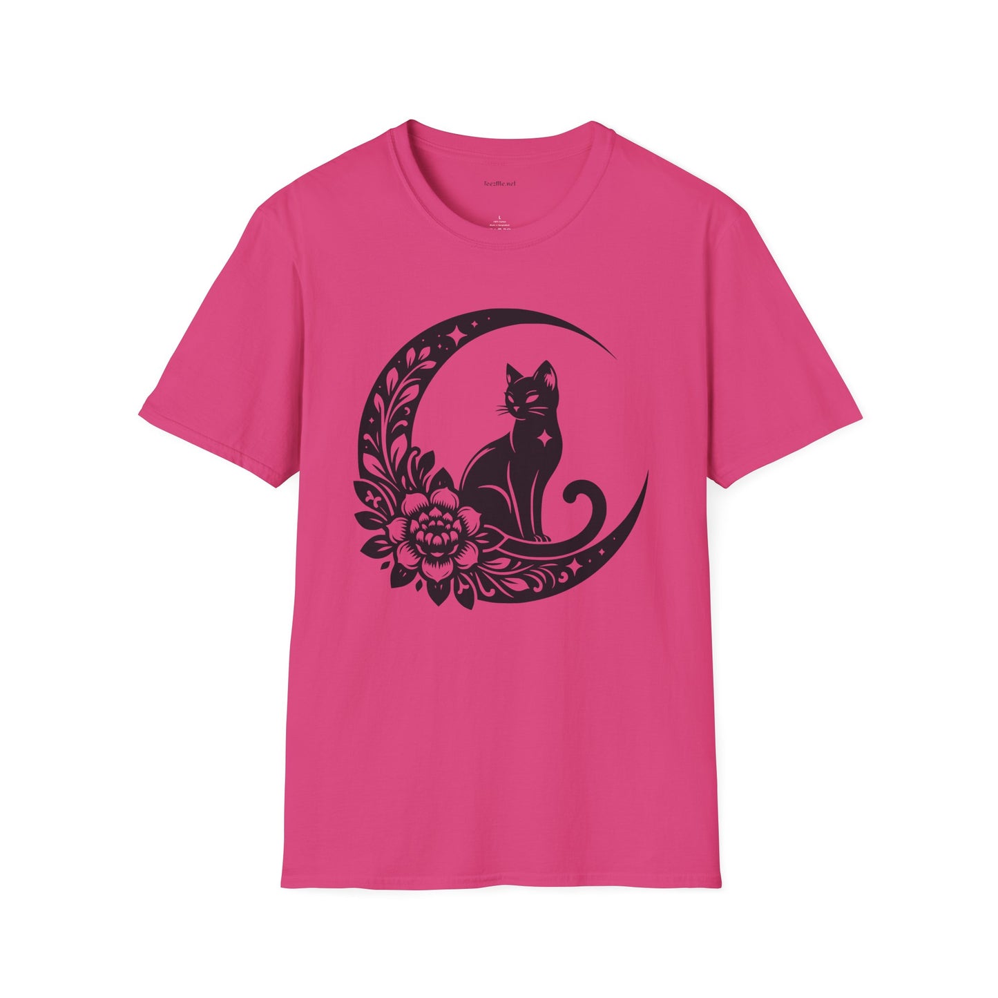 Crescent Moon Star Cat - Unisex Softstyle T-Shirt 100% Cotton Graphic