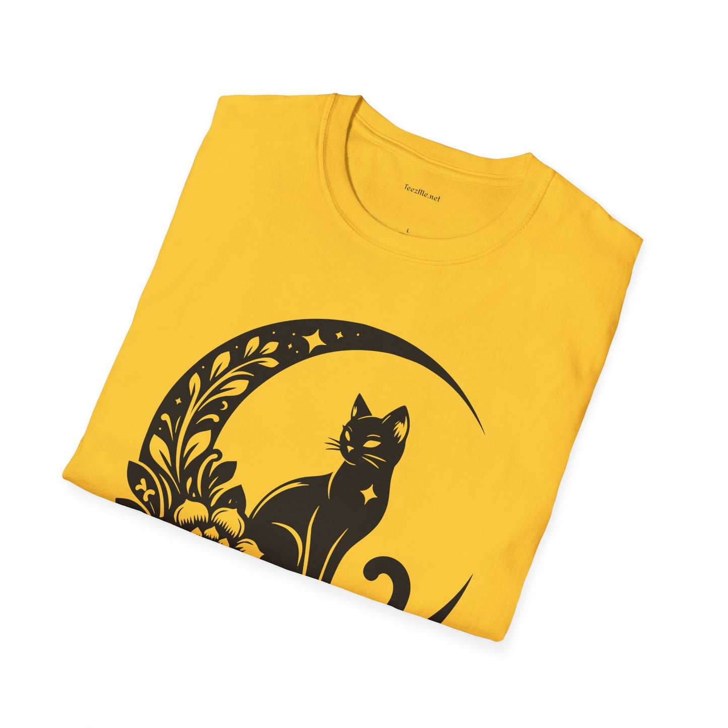 Crescent Moon Star Cat - Unisex Softstyle T-Shirt 100% Cotton Graphic
