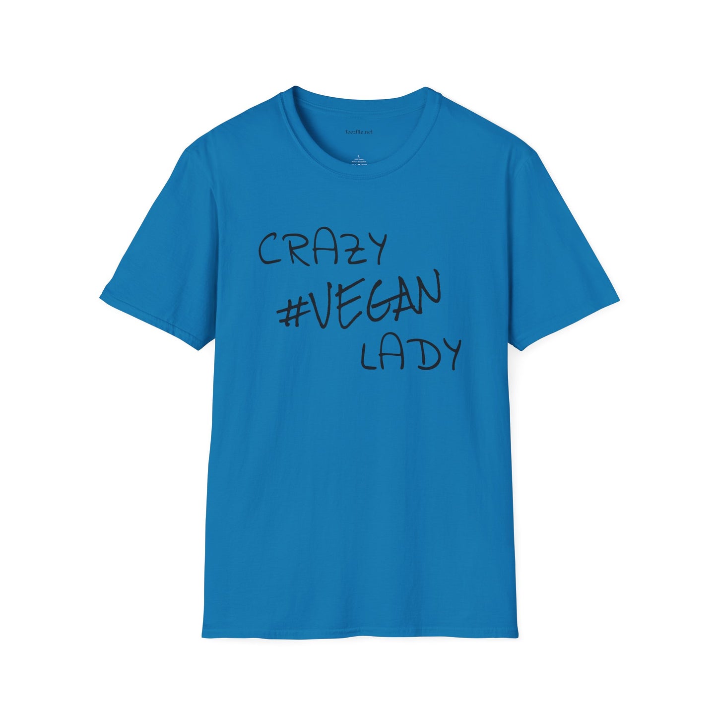 Crazy #Vegan Lady Unisex Softstyle T-Shirt 100% Cotton Graphic