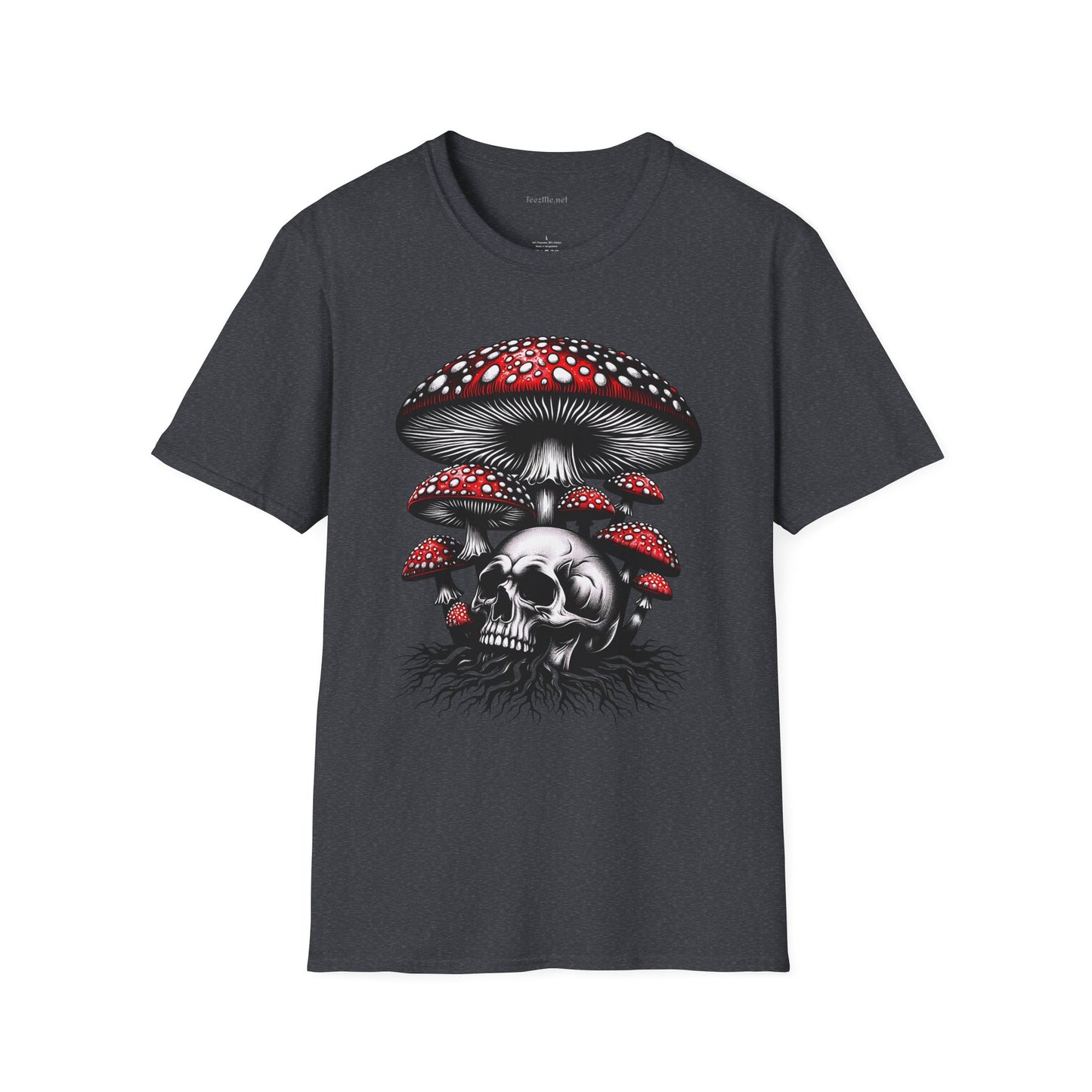 Skull with Mushroom Unisex Softstyle T-Shirt 100% Cotton Graphic