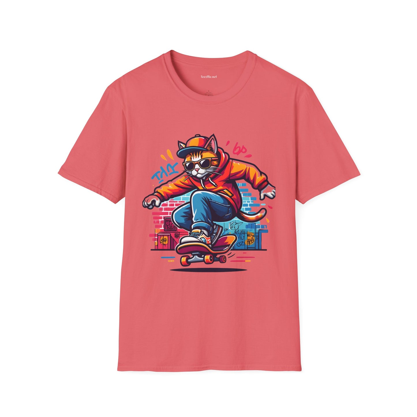 Skating Cool Cat (3) Unisex Softstyle T-Shirt 100% Cotton Graphic