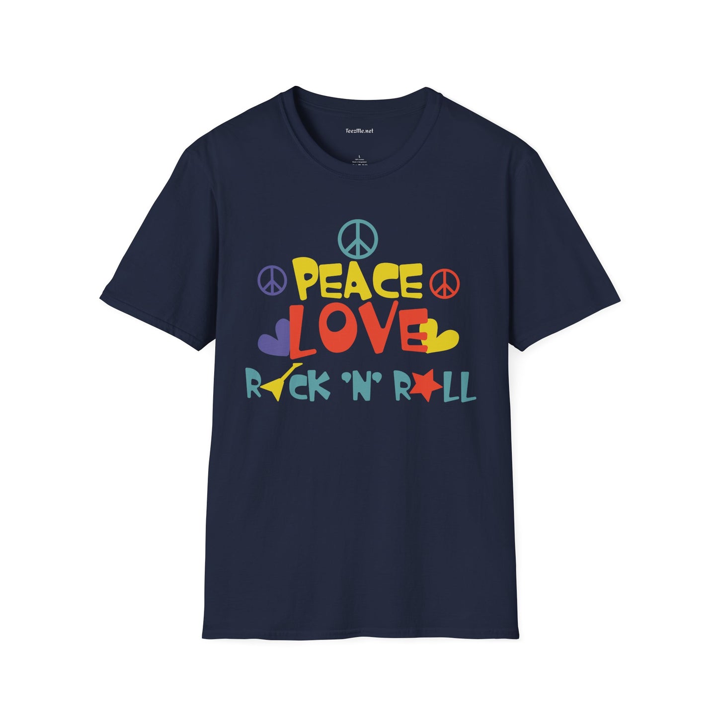 Peace Love Rock 'N Roll Unisex Softstyle T-Shirt 100% Cotton Graphic