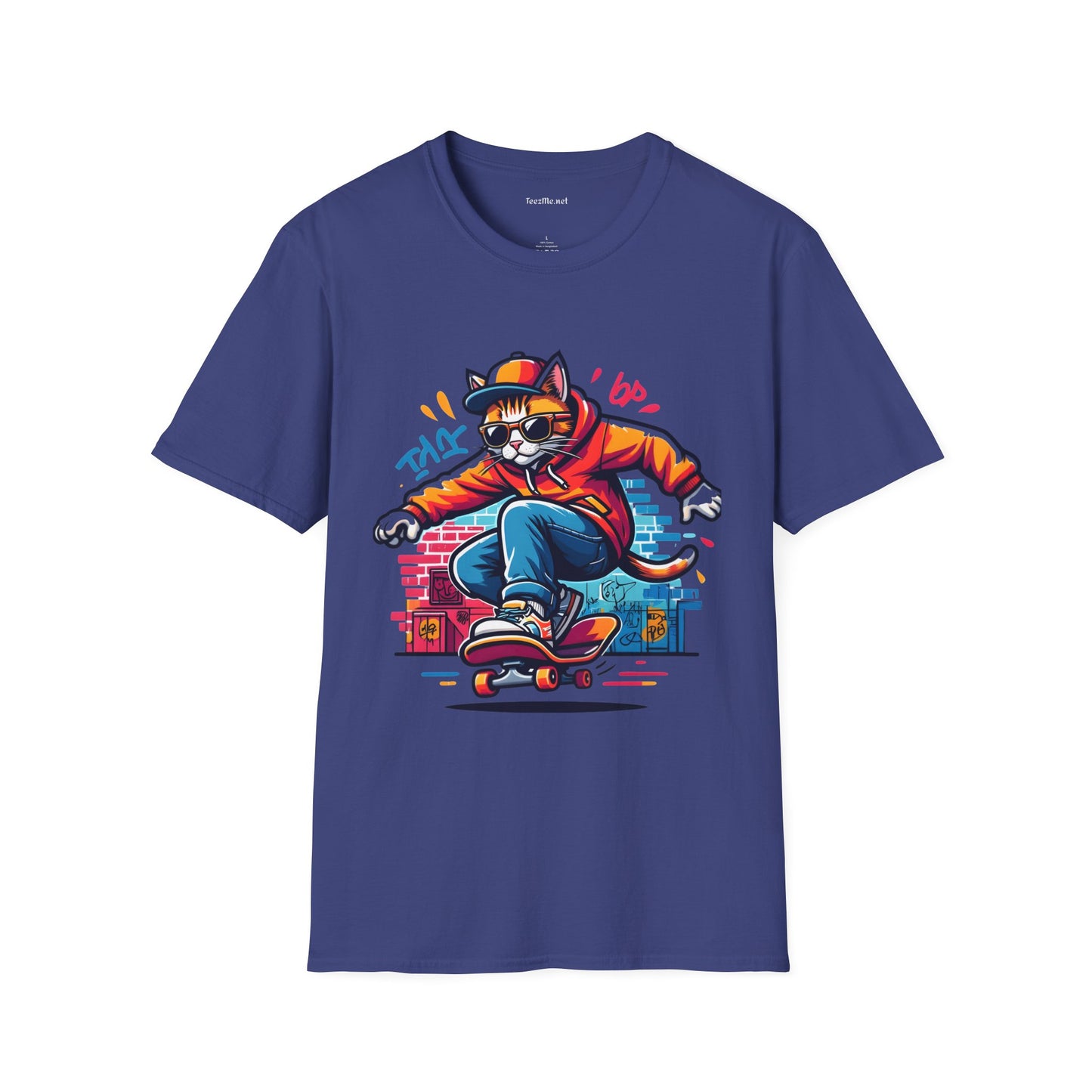Skating Cool Cat (3) Unisex Softstyle T-Shirt 100% Cotton Graphic